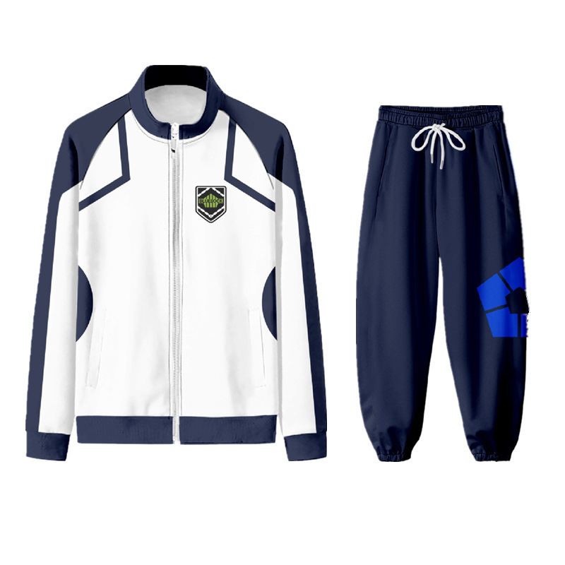 New European and American style BLUE LOCK blue prison zip-up jacket for men, 3D digital print cosplay loose long-sleeved sweatshirt