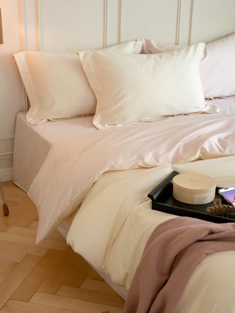 El estilo nórdico de 100 cortesía de satín largo algodón de cuatro piezas de algodón puro simple de color sólido sábanas de cama de algodón