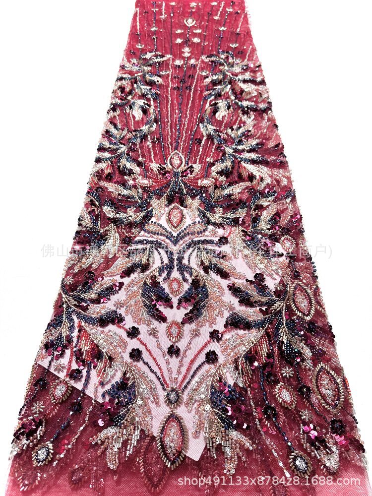 Corte europea anchoa bordada tela de malla alfombra roja vestido de cena de alta gama fiesta temática tela lujosa ligera image 12