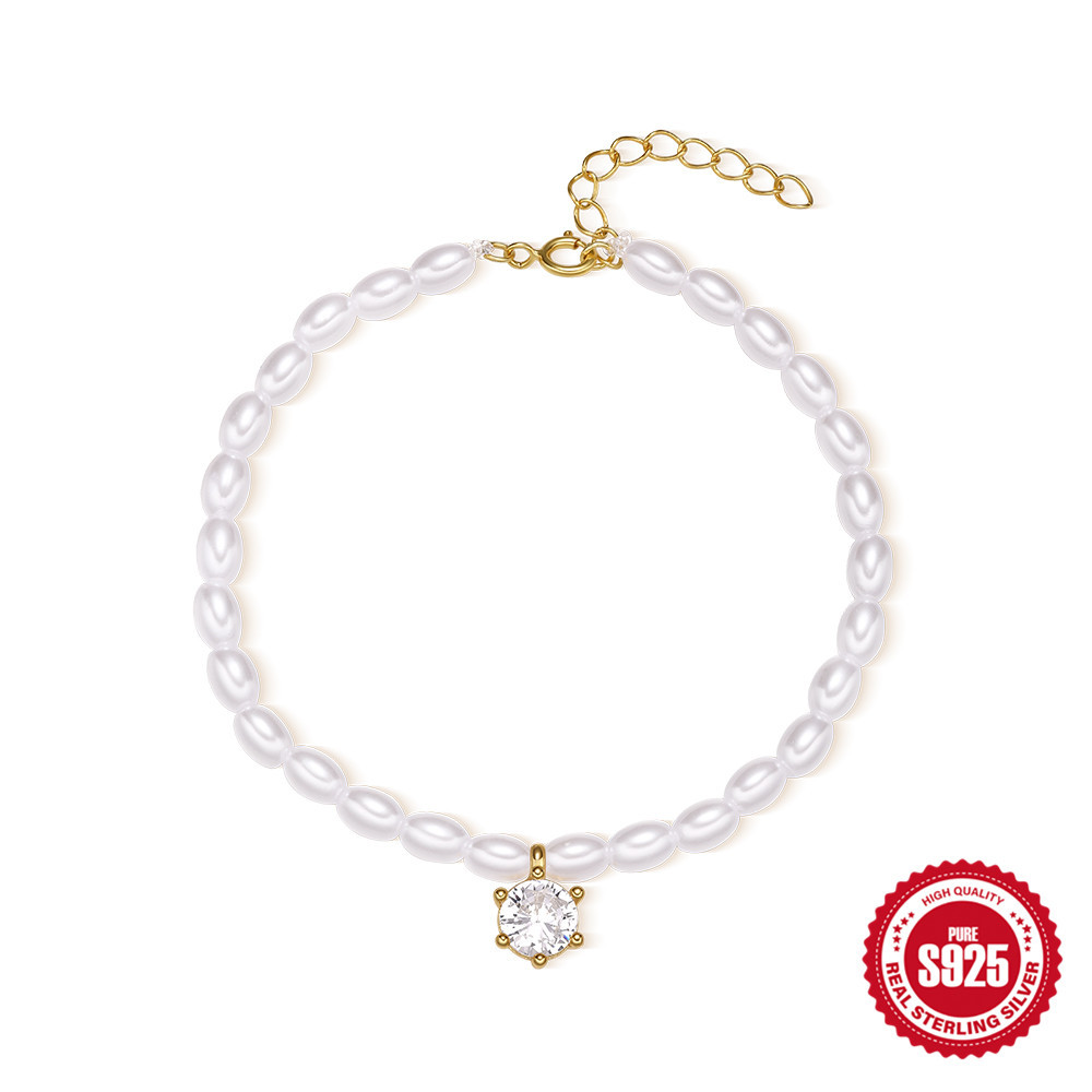 S925 plata de ley grano de mijo francés perla estrella de ocho puntas ojo de diablo pequeña serpiente luna diamante pulsera de sentido avanzado