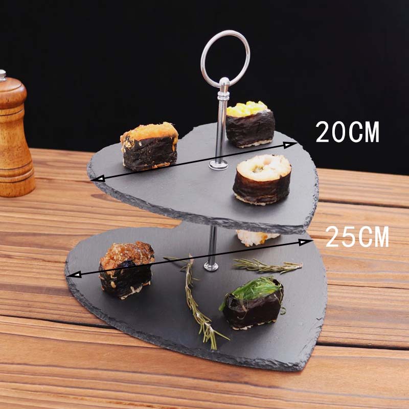 Rock Placa de tres capas Placa de cadena té de la tarde japonesa plato de fruta de la boda de doble capa postre pastel soporte postre soporte de exhibición