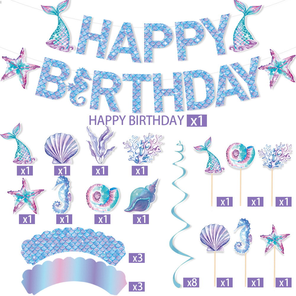 Nuevas decoraciones para fiestas de cumpleaños de sirena, pancarta de cumpleaños con temática de sirena, guirnalda de fondo para cumpleaños infantiles. image 4