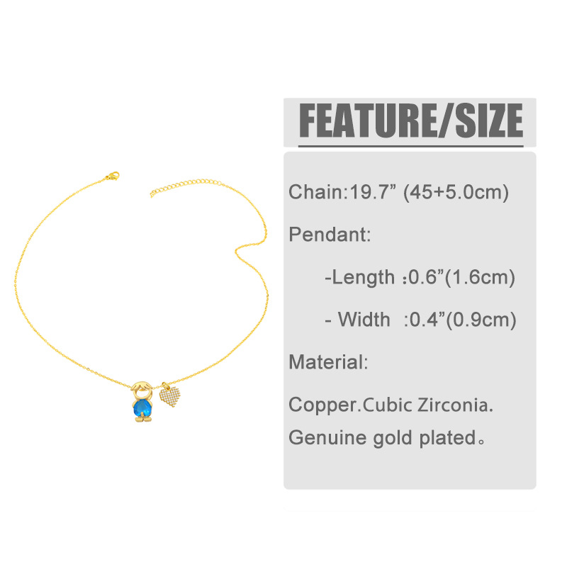 zircon boy girl pendant copper necklace wholesale nihaojewelry