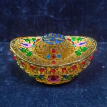 做旧仿古镂空珐琅彩福字元宝乾隆年制 复古收藏摆件文玩杂项镶嵌