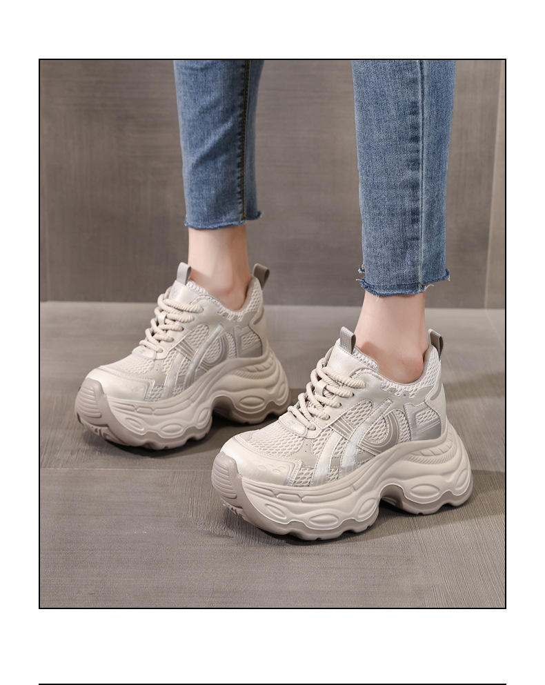 Giày sneaker nữ đế dày chunky phong cách dad sneaker, lưới thoáng khí, tăng chiều cao — màu xám chi tiết 16