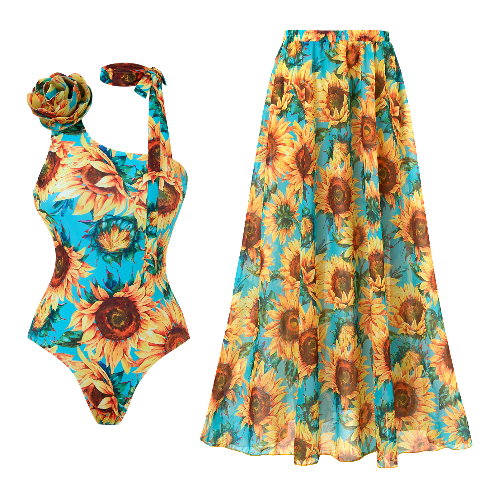 Modisches Damen Bikini Set Mit Blumenmuster Und Rock_voghion.com