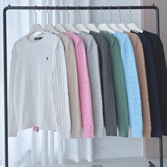 ラルフ・ローレン ポニーロゴ刺繍入りコットンケーブルニットラウンドネックセーター 輸入限定