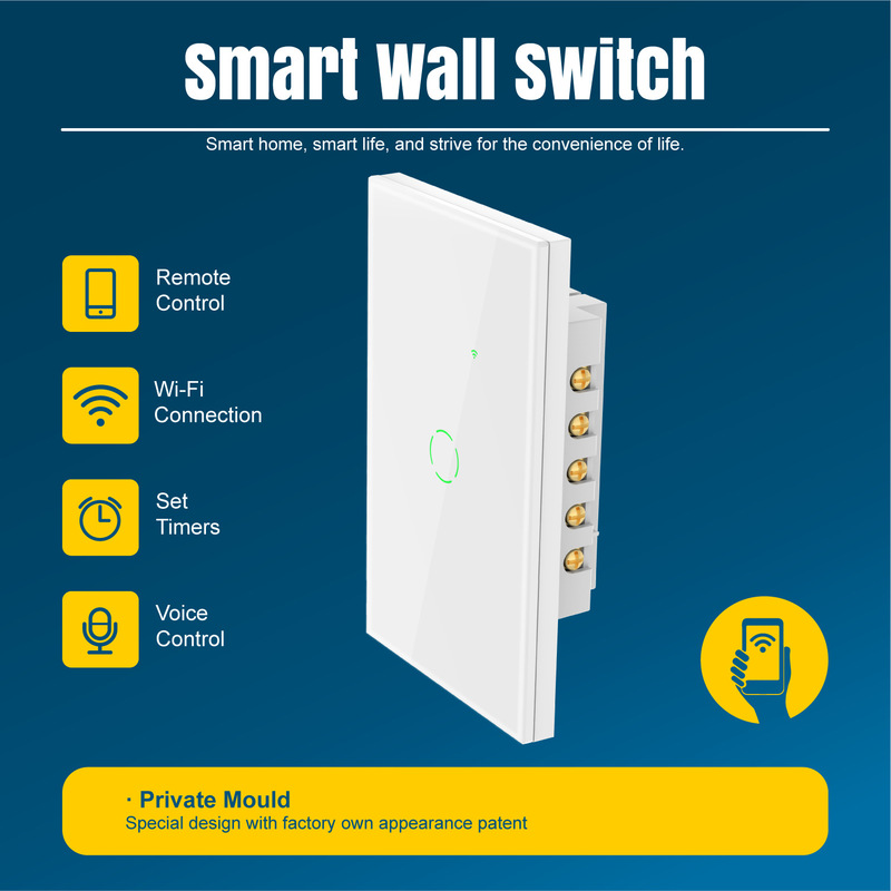 Lianduo American Standard Australian Standard Tuya Wifi Voice Control 118 Smart Wall Switch Ultra-Thin Touch Smart Panel