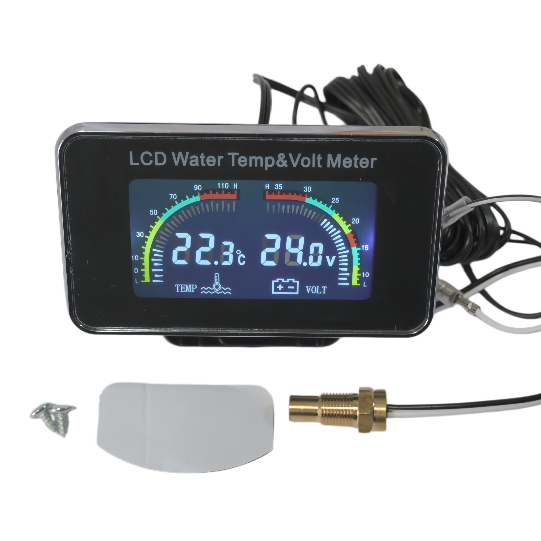 LCD display car water temperature and voltage two-in-one combination gauge 12V/24V universal for truck modification digital display LCD water temperature