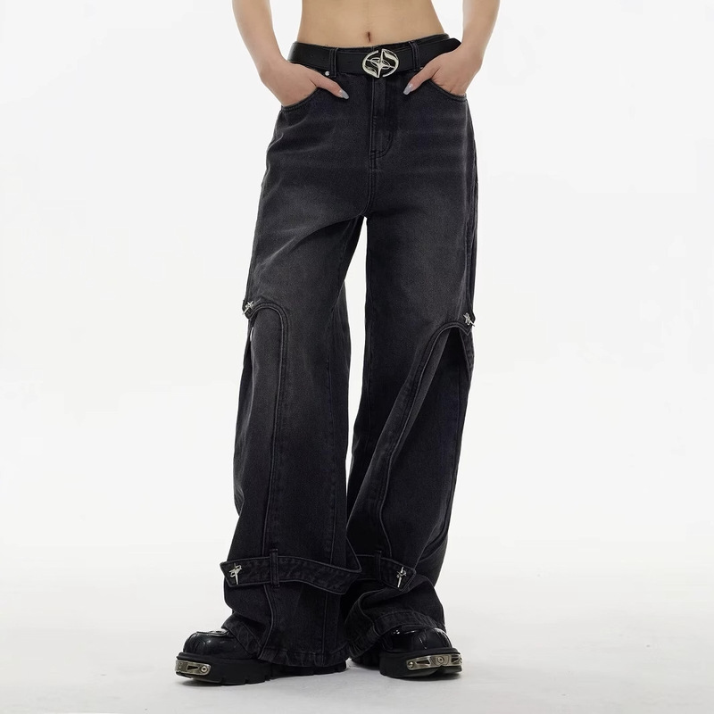 American-style Ripped Yellow Mud Dye Contrast Jeans Men's Loose Straight High Street Hip-hop Wide-leg Pants Trousers