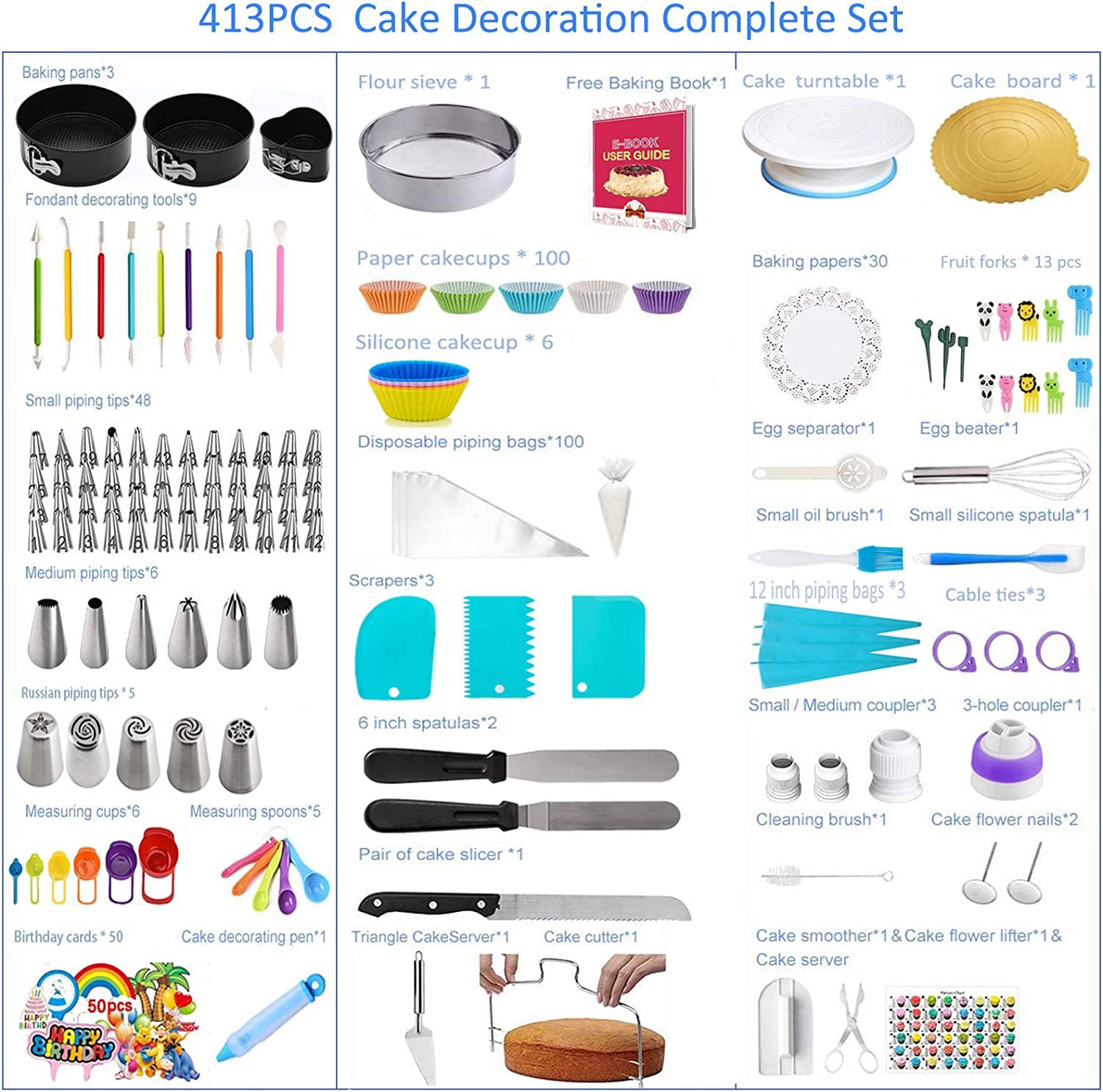413-piece traje para hornear pastel con pastel tocadiscos decoración de la torta decoración de la boca bolsa de pastel redondo bandeja para hornear image 3