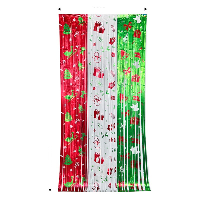 Fiesta de Navidad Fondo decoración suministros lluvia cortina de seda Navidad escena diseño rojo blanco verde tres colores lluvia cortina de seda