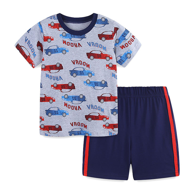 Nuevo juego para niños en verano, impresión de cuello redondo europeo y americano, juego de manga corta para niños, juego de dos piezas para niños pequeños y medianos de algodón de punto image 7