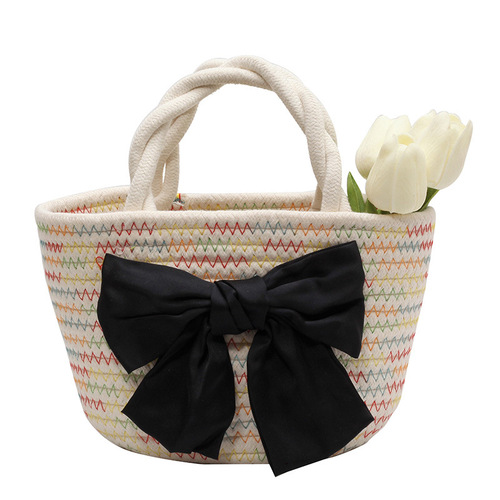 Women's Bag Summer New Cute Bow Contrast Color Braided Women's Handbag Women's Shoulder Crossbody Bag Wholesale