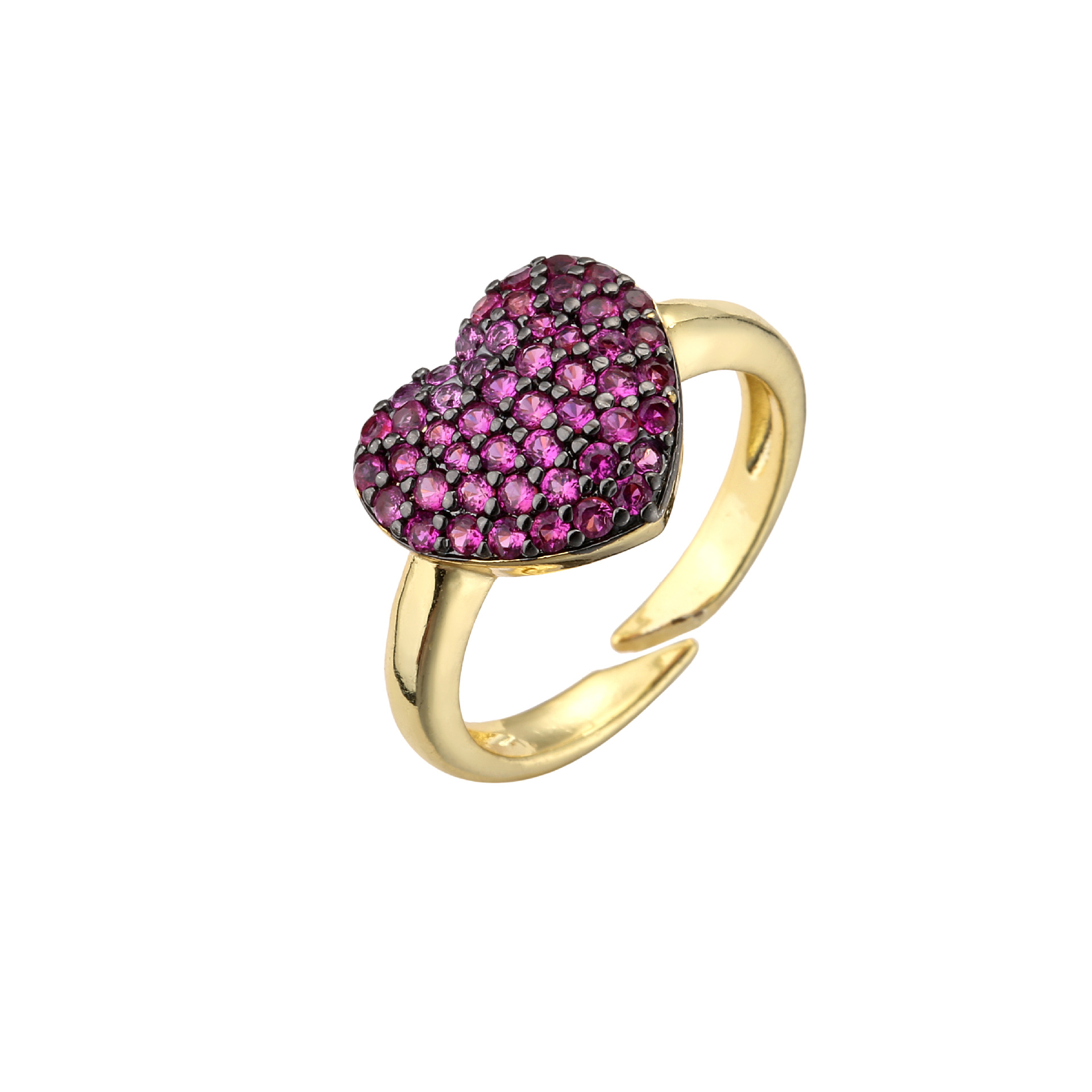 Women'S Gender Copper Micro-encrusted Zircon Peach Heart-shaped Opening Adjustable Ring