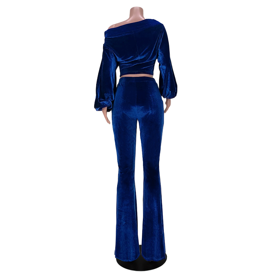 Completo pantalone donna per discoteca monospalla maniche a lanterna_voghion.com
