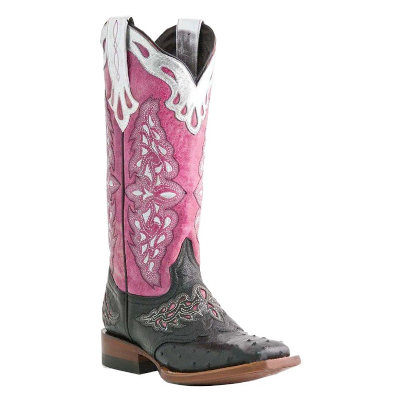 В наличии трансграничные женские ботинки больших размеров для внешней торговли, осень и зима 2020, новые кожаные ботинки с квадратным носком на толстом каблуке, цветной узор, рыцарские ботинки 43