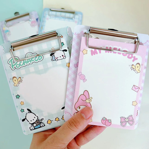 Sanrio note pad, high-looking Kuromi student portable sticky note with splint, mini board clip, sticky note