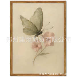 亚马逊跨境外贸款复古蝴蝶和粉色花卉图片墙饰复古花蛾绘画海报