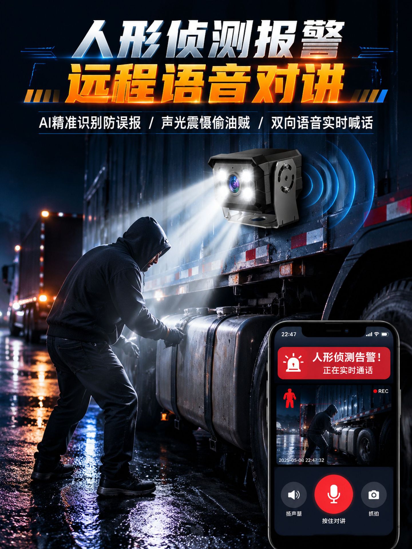 Truck heavy-duty remote surveillance camera with GPS positioning, intercom, and high-definition night vision driving recorder