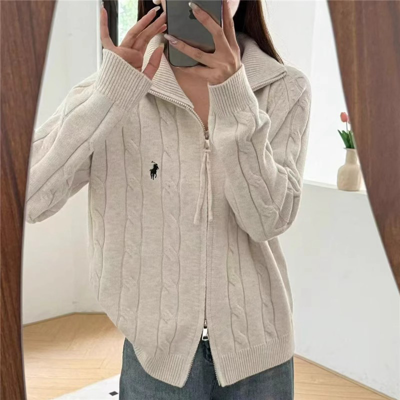 Coat Women's Spring and Autumn 2024 New High Neck Western Style Threaded plus size Women's Autumn and Winter Zipper Knitted Cardigan Sweater