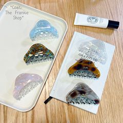 新款韩版拼色抓夹清透亮闪抓夹金标三角彩色ins高级感发饰