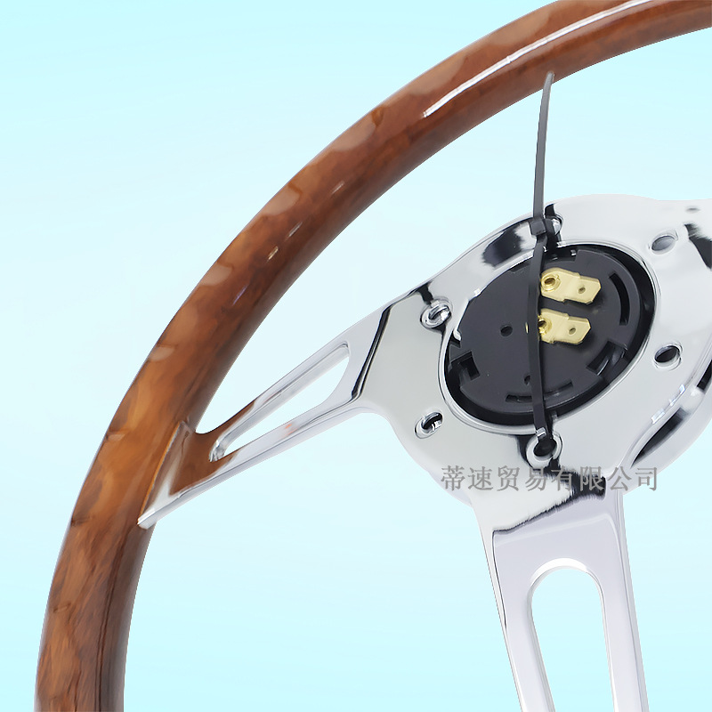 Factory direct sales universal car modification 15inch peach wood color steering wheel classic retro 380MM electroplated concave center