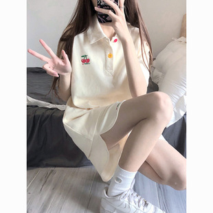 Japanese-Style College Casual Sportswear Set for Women, Summer Polo Short-Sleeve Slimming Loose Korean Version Student Two-Piece Set