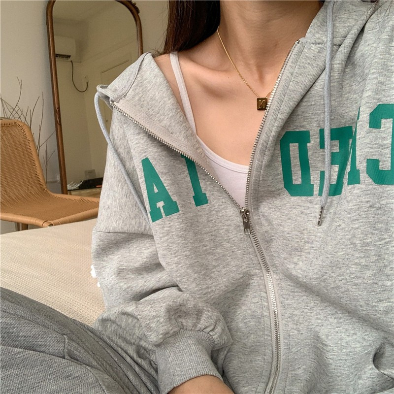 ジッパーの帽子のコートの女性の灰色の冬の新しい幅の秋の大きいサイズのベルベットの厚い松の帽子のカーディガンの女子学生|undefined