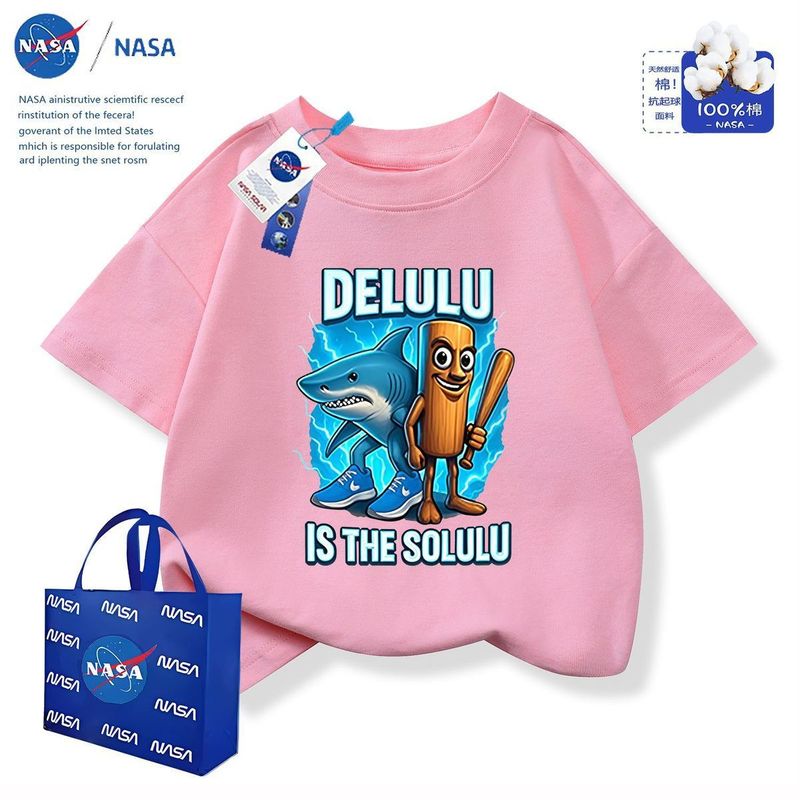 NASA 抽象木根兄弟とサメ外国山海経男の子純綿中大型子供用半袖トップス服|undefined