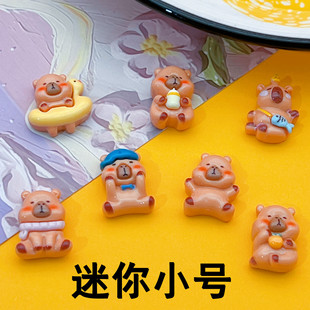 Mini small size Cartoon Animal Bottle Holding Orange Cappibala Capybara Nail Hair Accessories DIY Resin Accessories