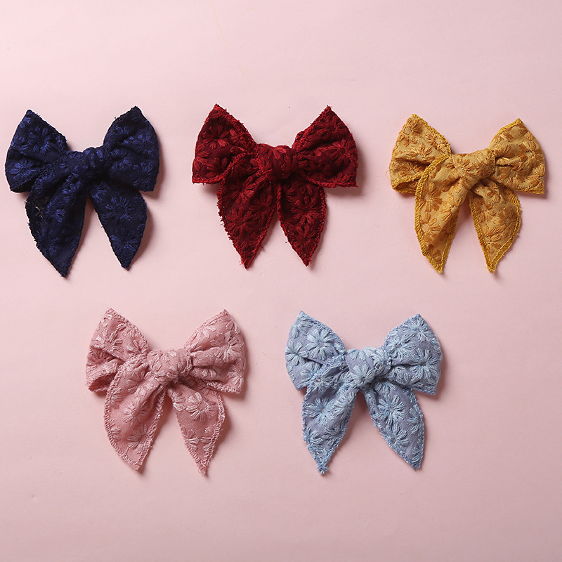 Children's Hairpin Embroidery Girl Bow Hairpin Cotton Linen Clip display picture 1