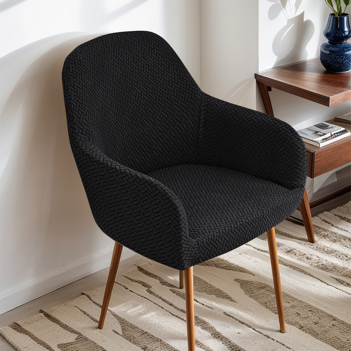 Nueva funda curva para silla con rayas transfronterizas, reposabrazos altos, funda elástica para silla de forma especial, funda para silla de comedor de hotel, emitida por TEMU