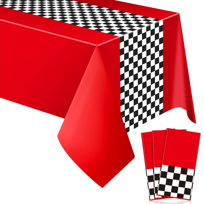 Cross-Border Foreign Trade Black and White Checkered Pattern Red Waterproof Tablecloth Digital Printing Creative Gift Removable and Washable Direct Sales from the Manufacturer Cross-Border Foreign Trade Black and White Checkered Pattern Red Waterproof Tablecloth Digital Printing Creative Gift Removable and Washable Direct Sales from the Manufacturer