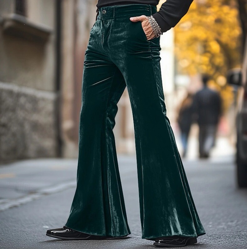 Men's Formal Bell-Bottom Velvet Pants with Pockets, Solid Color, Comfortable and Soft, Everyday Fashion Streetwear Trousers Men's Formal Bell-Bottom Velvet Pants with Pockets, Solid Color, Comfortable and Soft, Everyday Fashion Streetwear Trousers