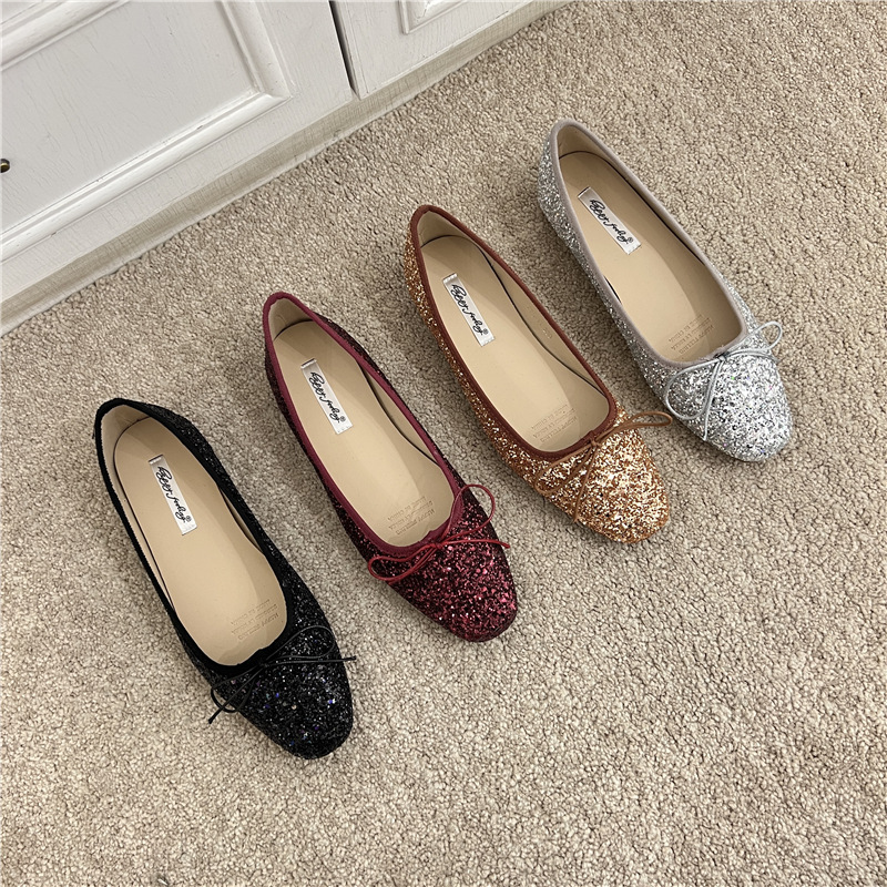2024 frühling Herbst Neue Feine Funkelnden Stil Flache sohle Einzel für und Damen Bogen Flach Mund Ballett Tanz Schuhe_voghion.com