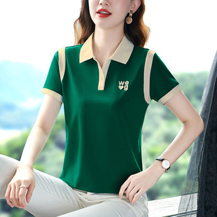 Cross-Border Sports Polo Shirt Women's Summer New Fashion Short-Sleeved T-Shirt Women's Summer Hong Kong Style Slimming Look Top