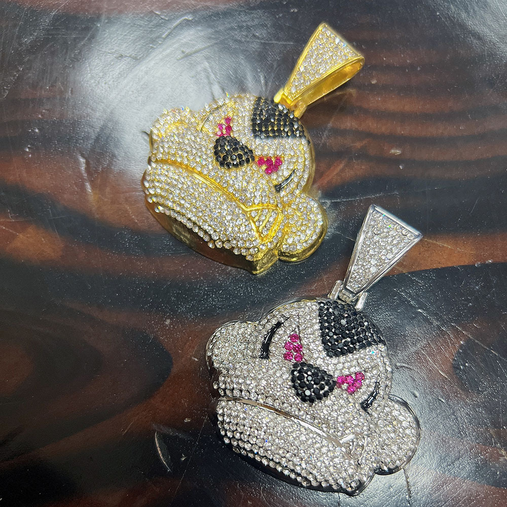 Hip hop exaggerated three-dimensional full diamond monkey pendant Cuban necklace personality trendy punk cool neck chain_voghion.com