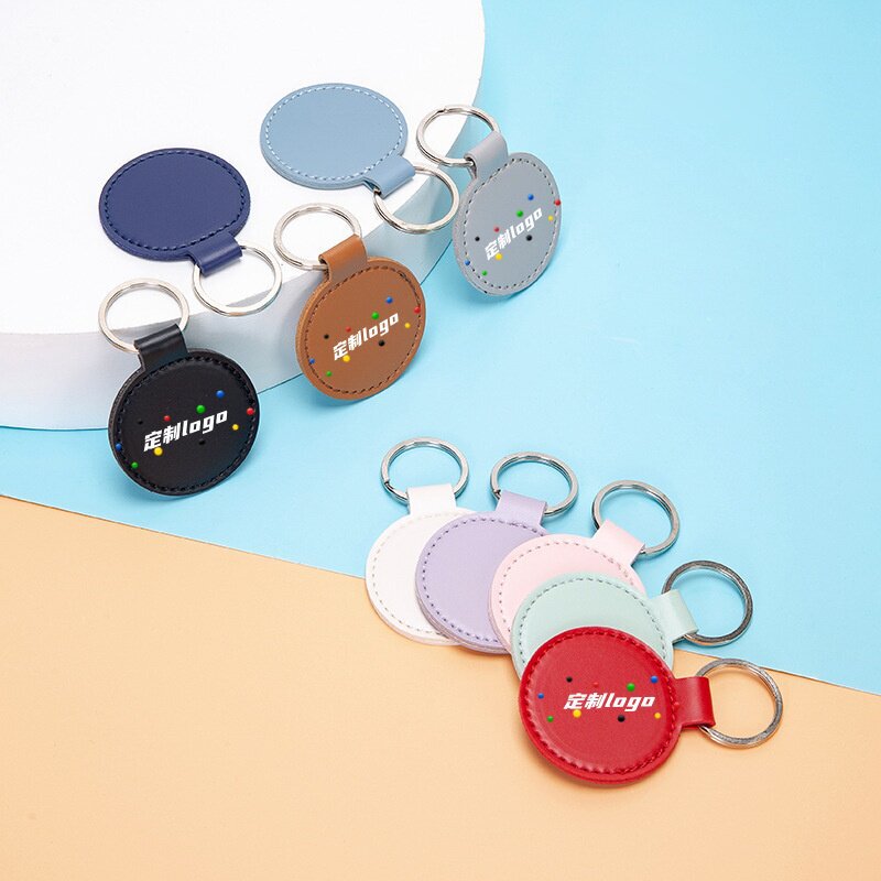 Leather keychain, leather round tag, bag accessory, pendant, identification tag, corporate trademark, gift, custom logo Leather keychain, leather round tag, bag accessory, pendant, identification tag, corporate trademark, gift, custom logo