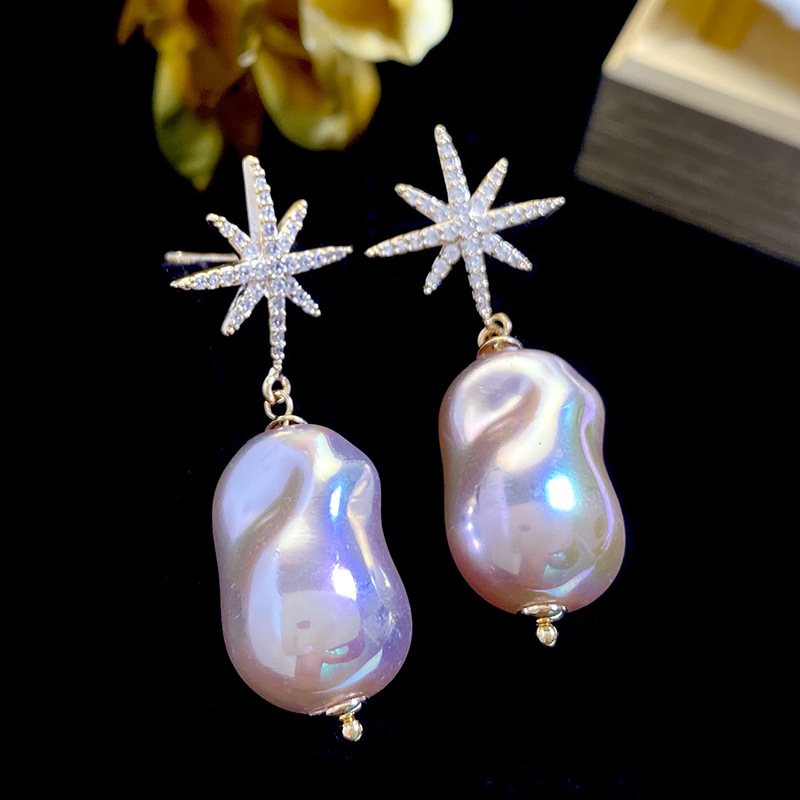 1 Pair Ig Style Irregular Star Plating Inlay Imitation Pearl Copper Zircon Drop Earrings display picture 5