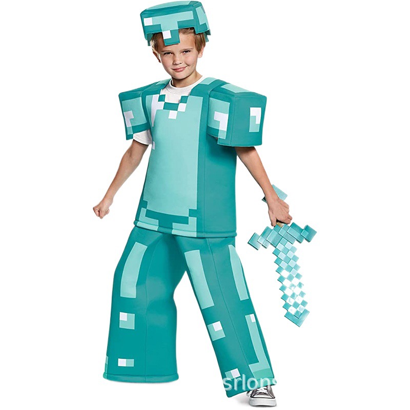 Disfraces de actuación infantiles de Minecraft para Halloween, con armadura de diamantes de Minecraft.
