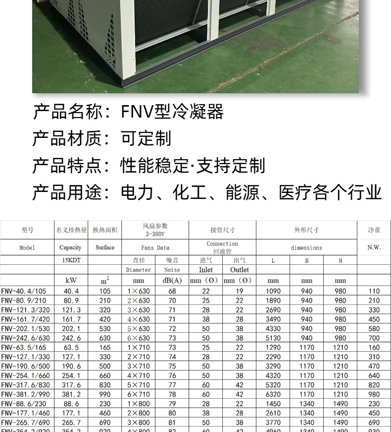 Directly Supplied from the Manufacturer, Industrial-Grade High-Efficiency Condensers Are Energy-Saving and Suitable for Air Conditioning, Chemical Plants, Cold Storage, and Automotive Equipment
