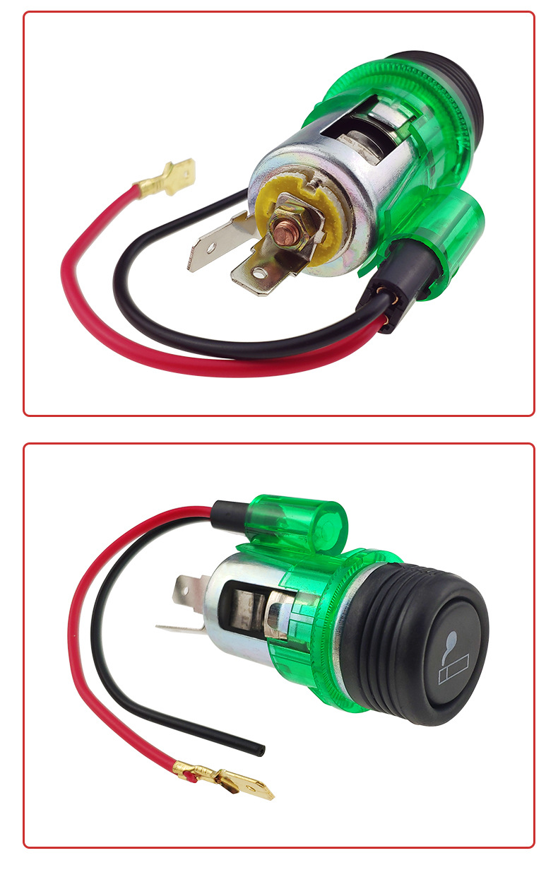 Supply of Car Cigarette Lighters with Green Light, 12V-24V Universal Spring-Type Cigarette Lighter, Car Cigarette Lighter