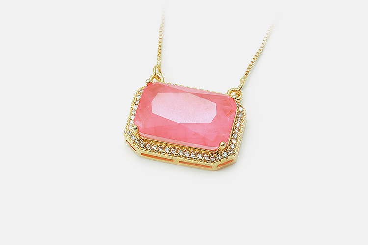 Geometric Pattern Fashion Pink Pendant Gold-plated Copper Necklace Wholesale Nihaojewelry