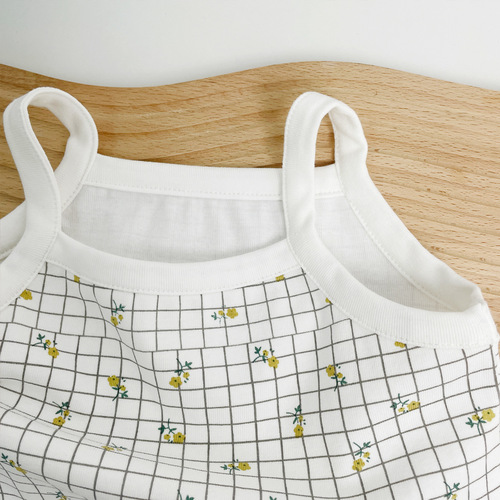 Baby Outfit  New Baby onesie with shoulder straps, grid pattern, diaper cover, triangle top, for little boys and girls crawling suit