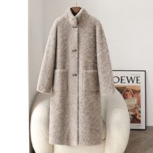 100真羊毛皮草立领羊剪绒长款大衣2025新款羊羔毛外套女皮毛一体