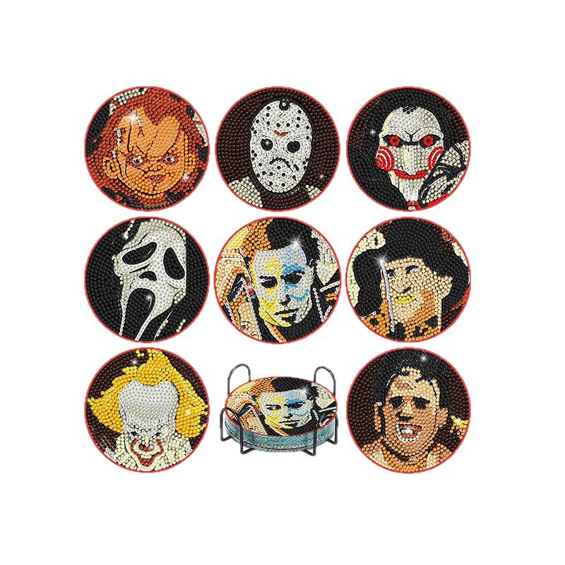 Nuevo posavasos de pintura de diamante transfronterizo DIY, almohadilla aislante térmica, posavasos de pintura de diamante acrílico 5D hecho a mano con diamantes completos para Halloween