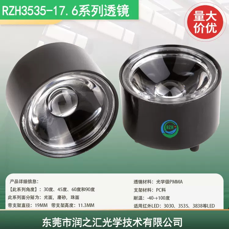 源头批发17.6mm平凹砂面3535LED光源透镜摄像机/植物灯仿流明透镜