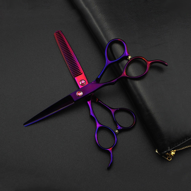 Tijeras profesionales para peluquería zurdos, con recubrimiento violeta