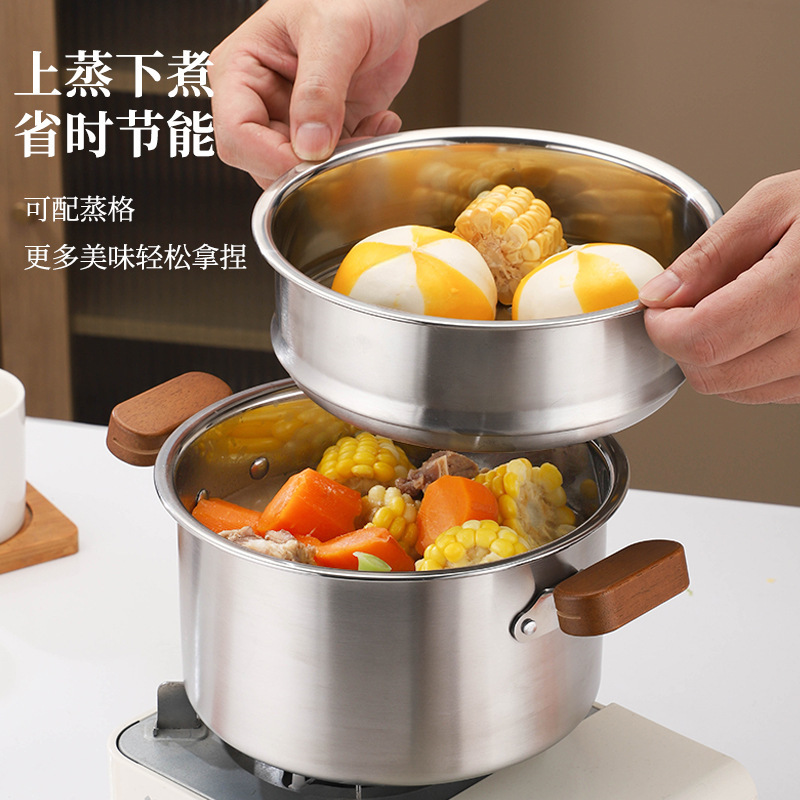 跨境多功能蒸汤锅油炸锅厨房带炸篮油炸锅商用双层带蒸笼双耳蒸锅|undefined